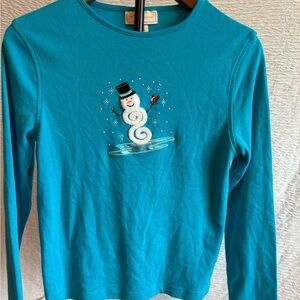 Women’s Blue Snowman Long Sleeve Tee